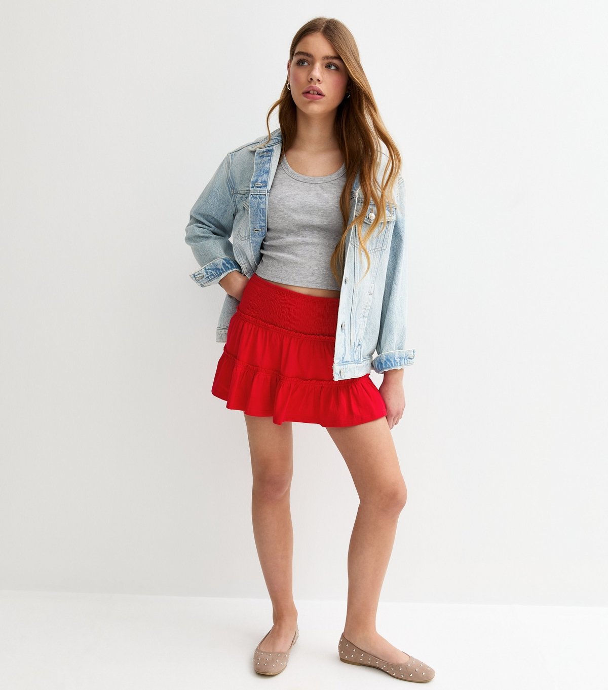 New Look Girls' Bright Red Ruffled Jersey Skort New Look - 3
