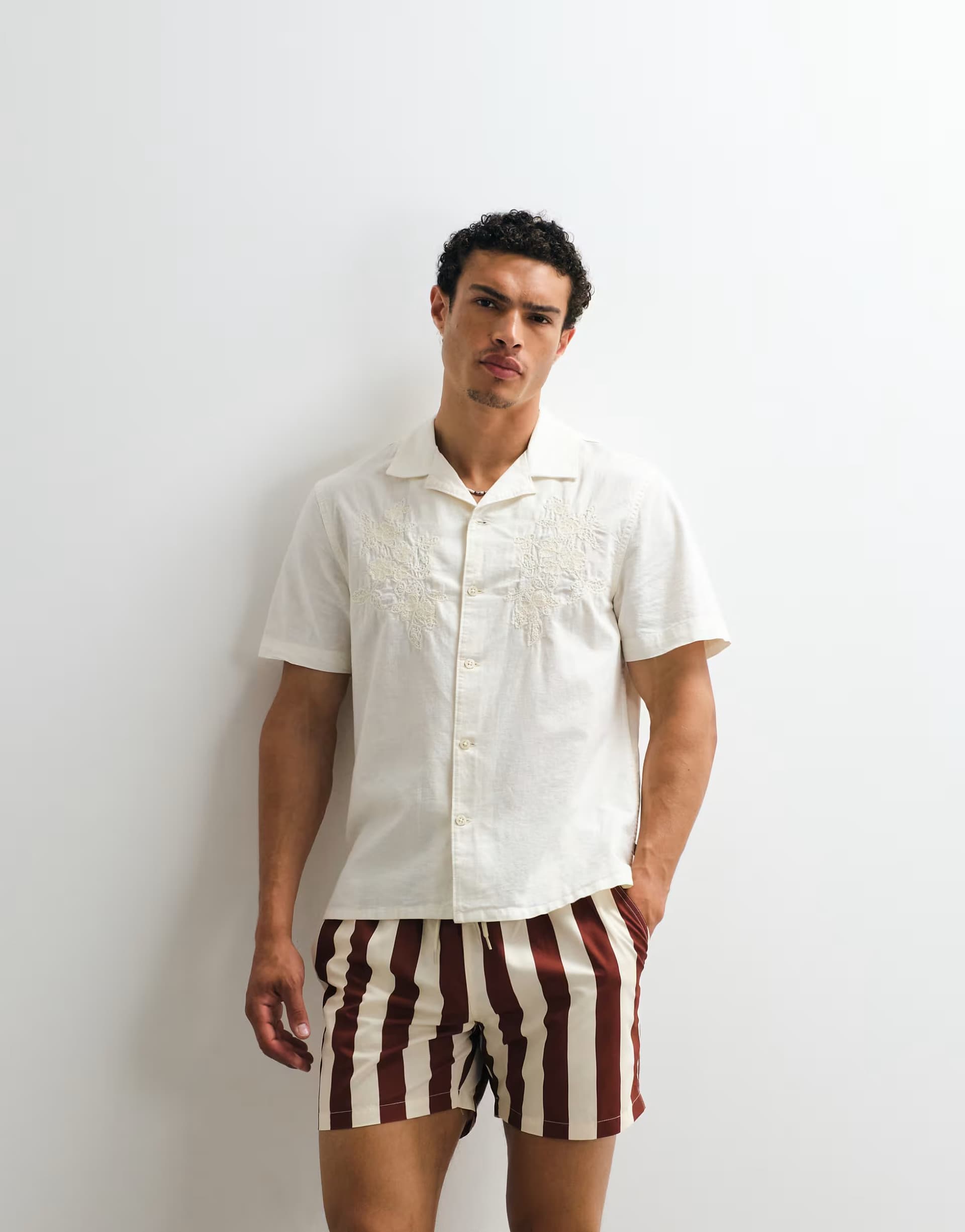 ASOS Levi's Sunset embroidered short sleeve camp shirt in light stone