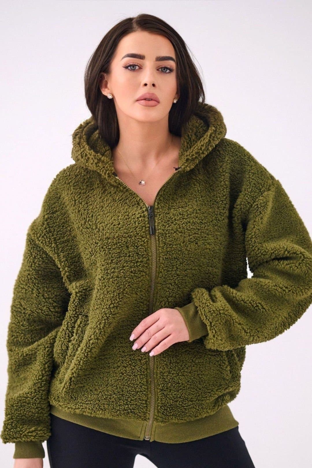Love Lace Love Lace Women's Casual Hooded Zipper Sweatshirt Sheep Style in Green