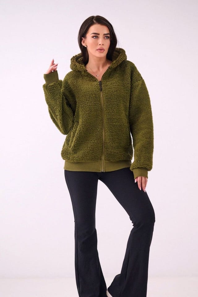 Love Lace Love Lace Women's Casual Hooded Zipper Sweatshirt Sheep Style in Green - 2