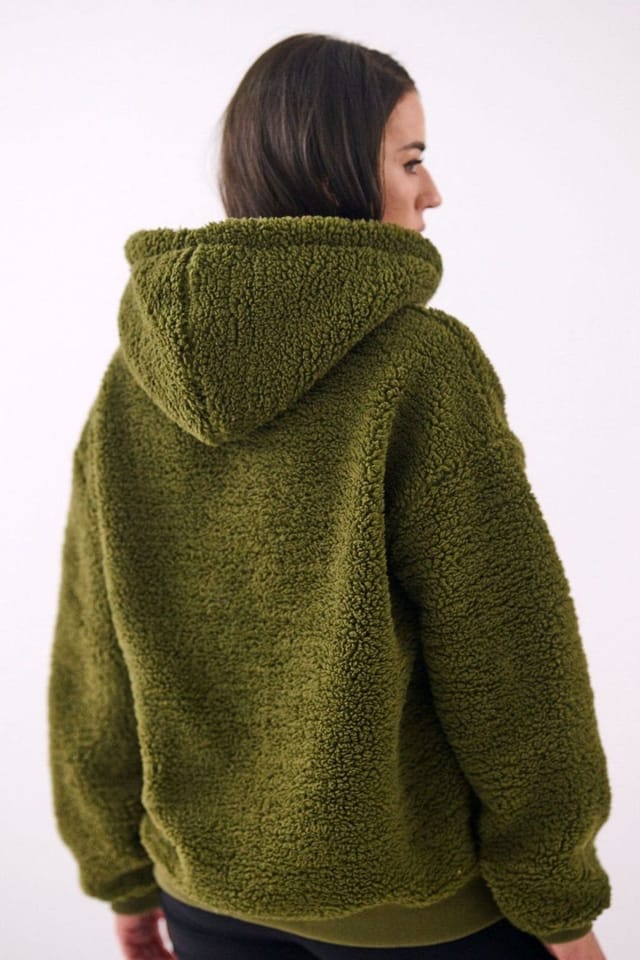 Love Lace Love Lace Women's Casual Hooded Zipper Sweatshirt Sheep Style in Green - 3