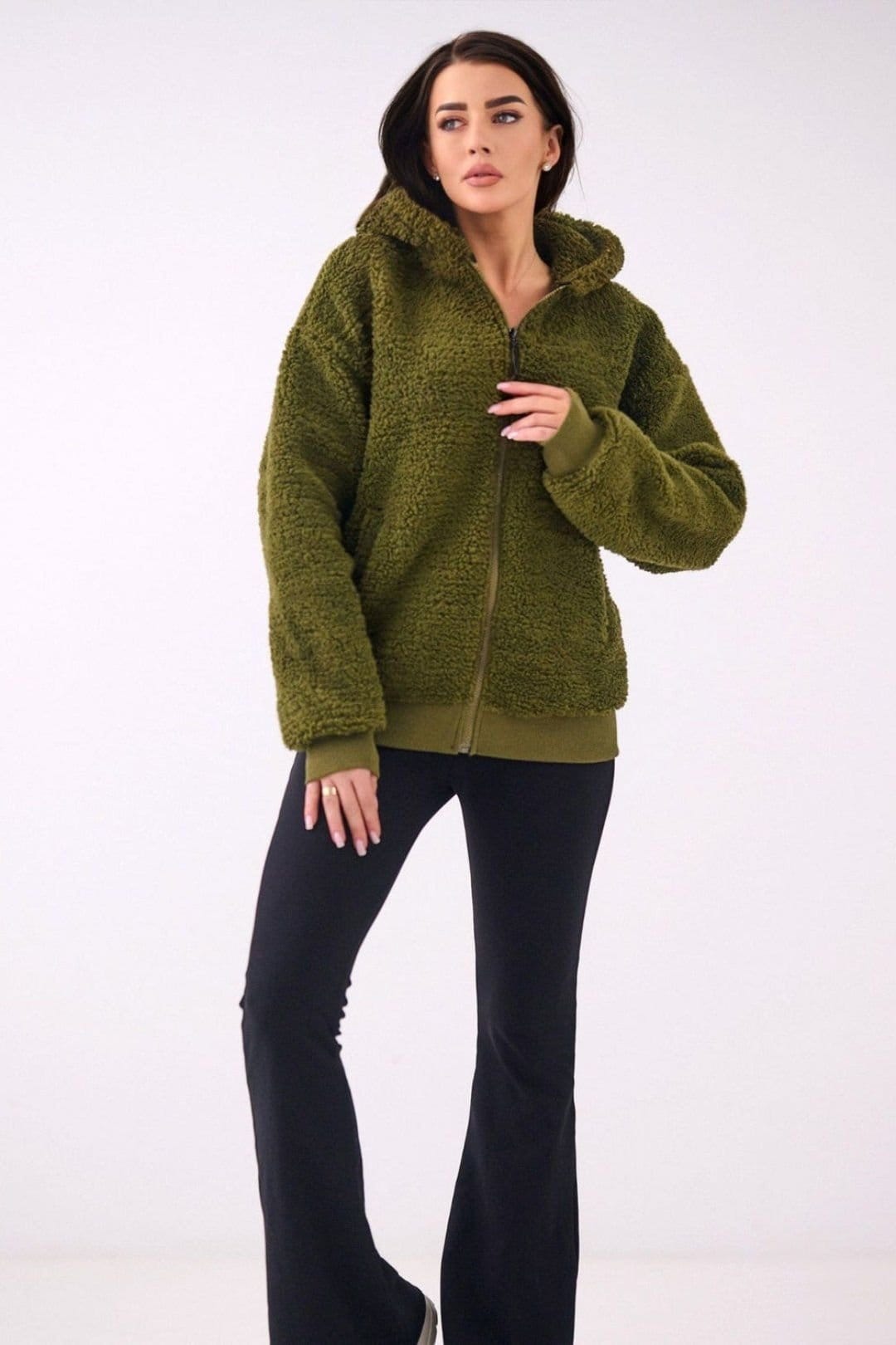 Love Lace Love Lace Women's Casual Hooded Zipper Sweatshirt Sheep Style in Green - 4