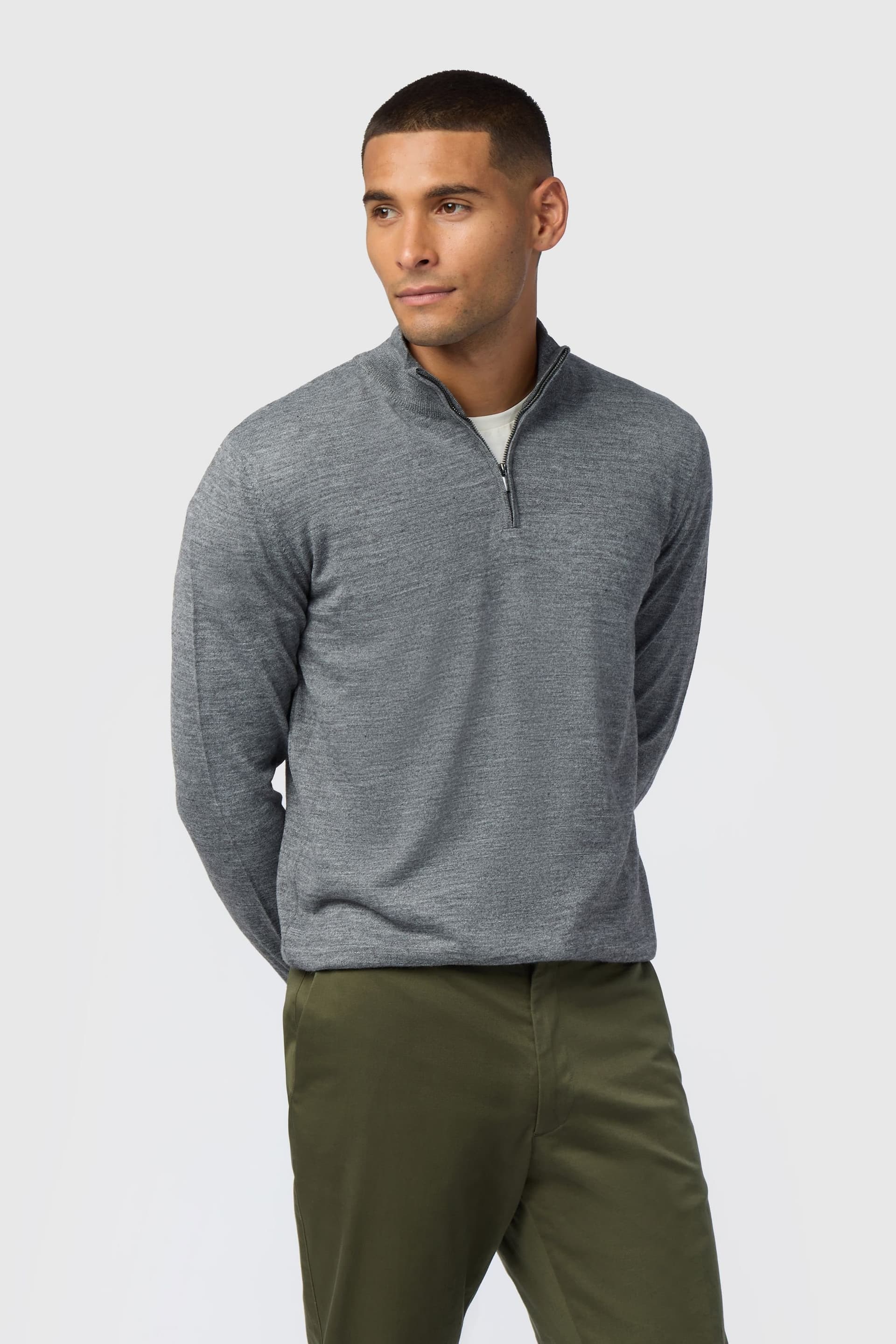 Melka Melka Men's Zip Neck Jumper in Grey