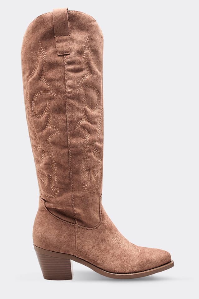 EGO EGO Women's Knee High Embroidered Faux Suede Block Heel Boots in Brown - 3