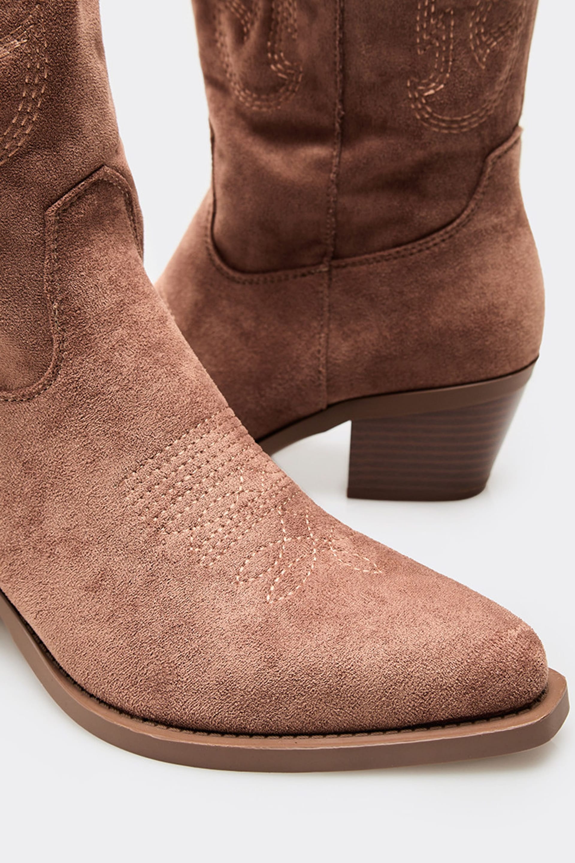EGO EGO Women's Knee High Embroidered Faux Suede Block Heel Boots in Brown - 4