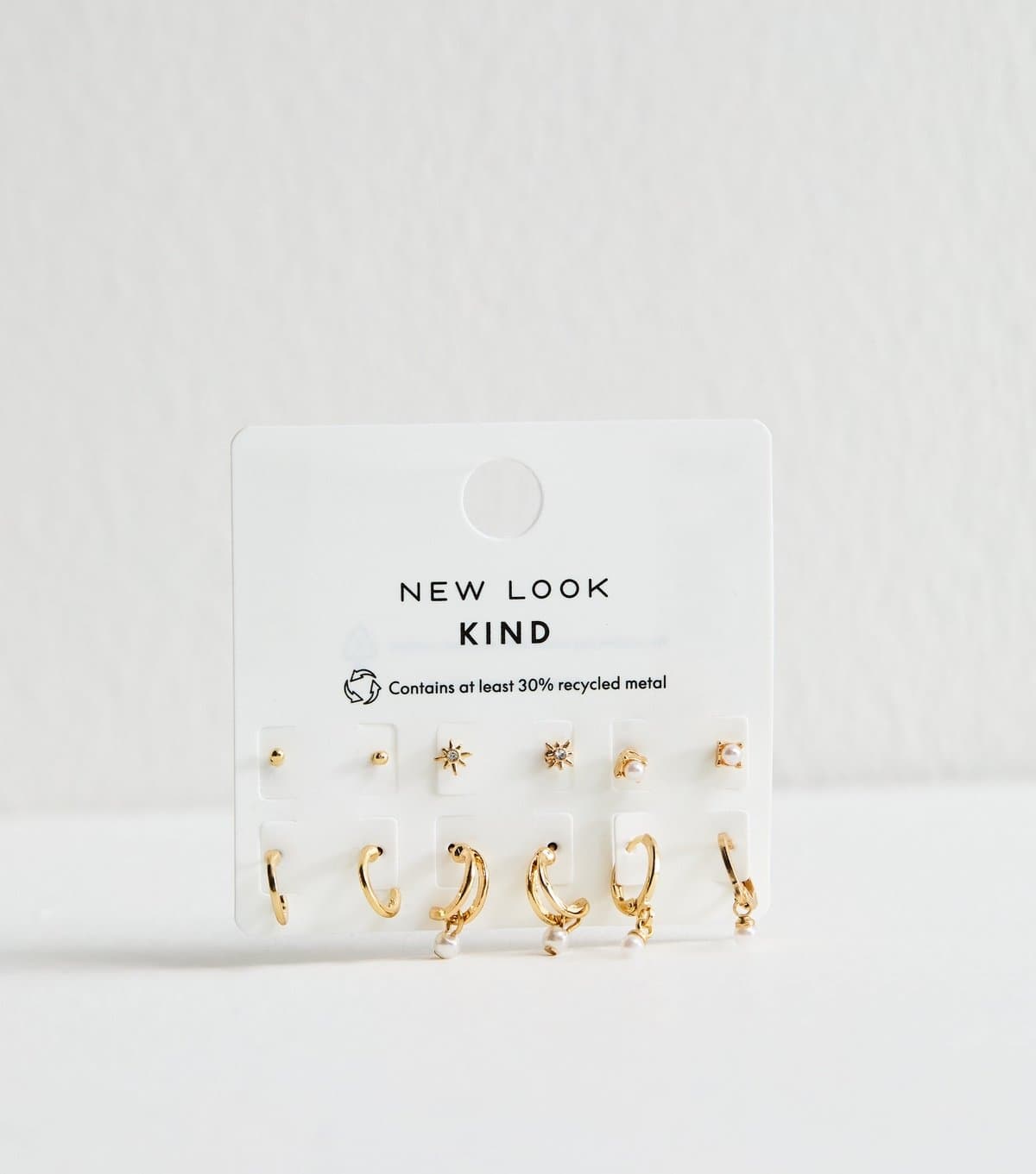 New Look Pack of 6 Gold Tone Mini Diamante Hoop and Stud Earrings New Look