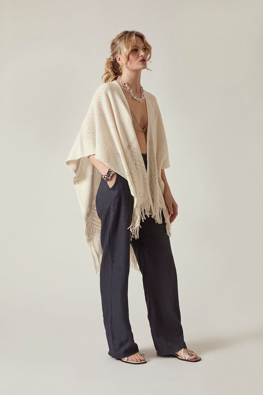 James Lakeland James Lakeland Women's Cream Pointelle Knit Kaftan