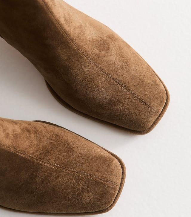 New Look Women's Camel Faux Suede Stacked Heel Ankle Boots Vegan New Look - 3