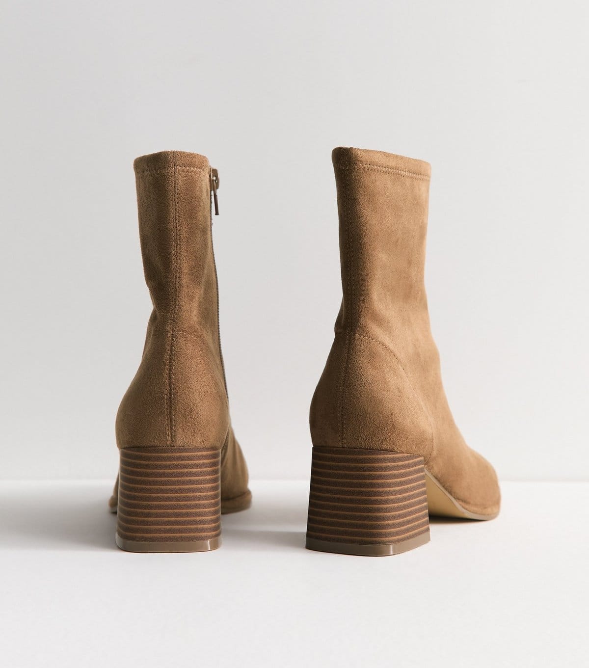 New Look Women's Camel Faux Suede Stacked Heel Ankle Boots Vegan New Look - 4