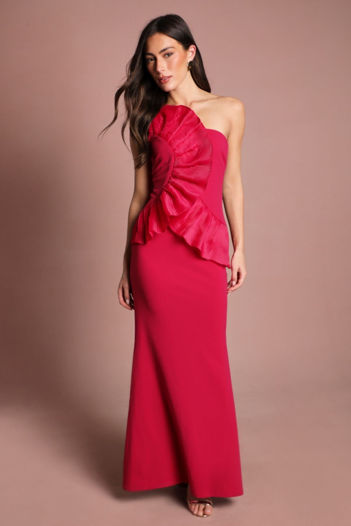 Coast Raspberry One Shoulder Pleated Gown