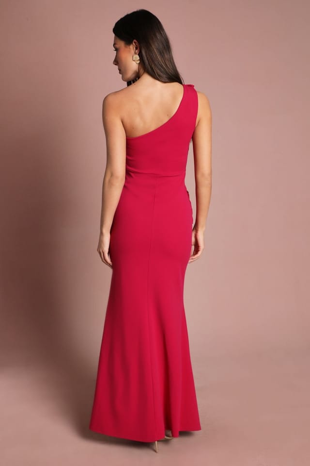 Coast Coast Women's Pleated Front One Shoulder Gown in Raspberry - 3