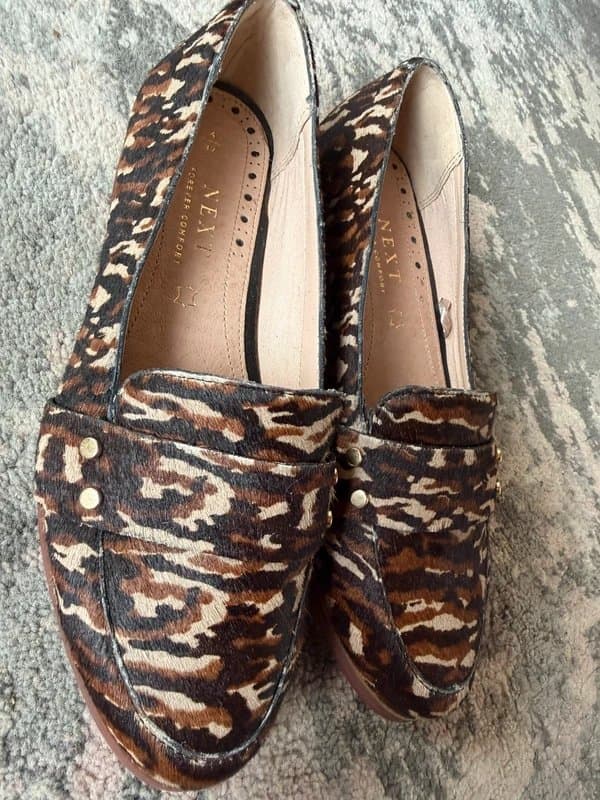 Next Animal print ladies slip on leather shoes from next. Size 4