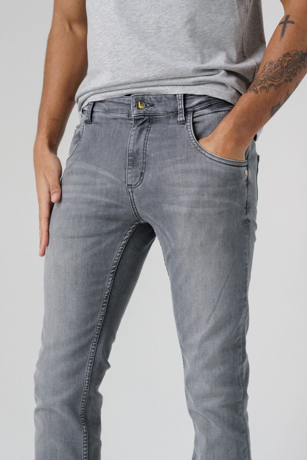Monkee Genes Monkee Genes Men's Skinny Mid-Rise Denim Jeans in Light Grey - 4