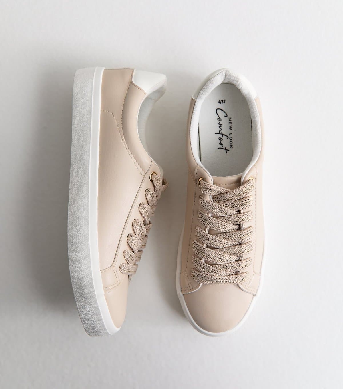New Look Women's Light Pink Faux Leather Metallic Lace Up Trainers Vegan New Look
