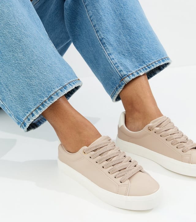 New Look Women's Light Pink Faux Leather Metallic Lace Up Trainers Vegan New Look - 2