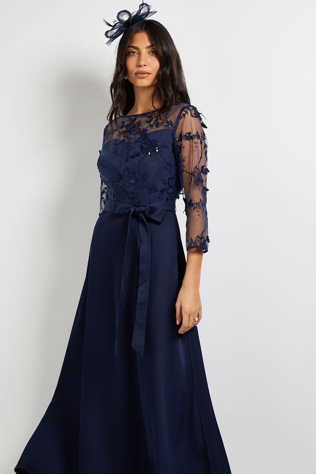 Wallis Wallis Women's Occasion Satin & Mesh Overlay Maxi Dress in Navy - 2