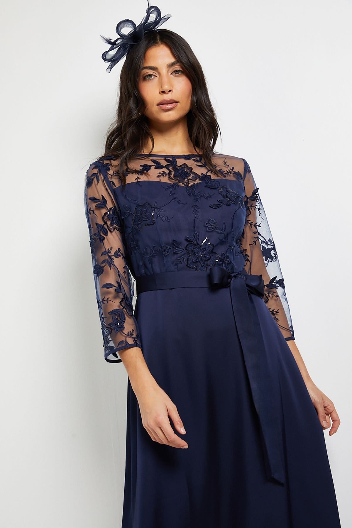 Wallis Wallis Women's Occasion Satin & Mesh Overlay Maxi Dress in Navy - 4