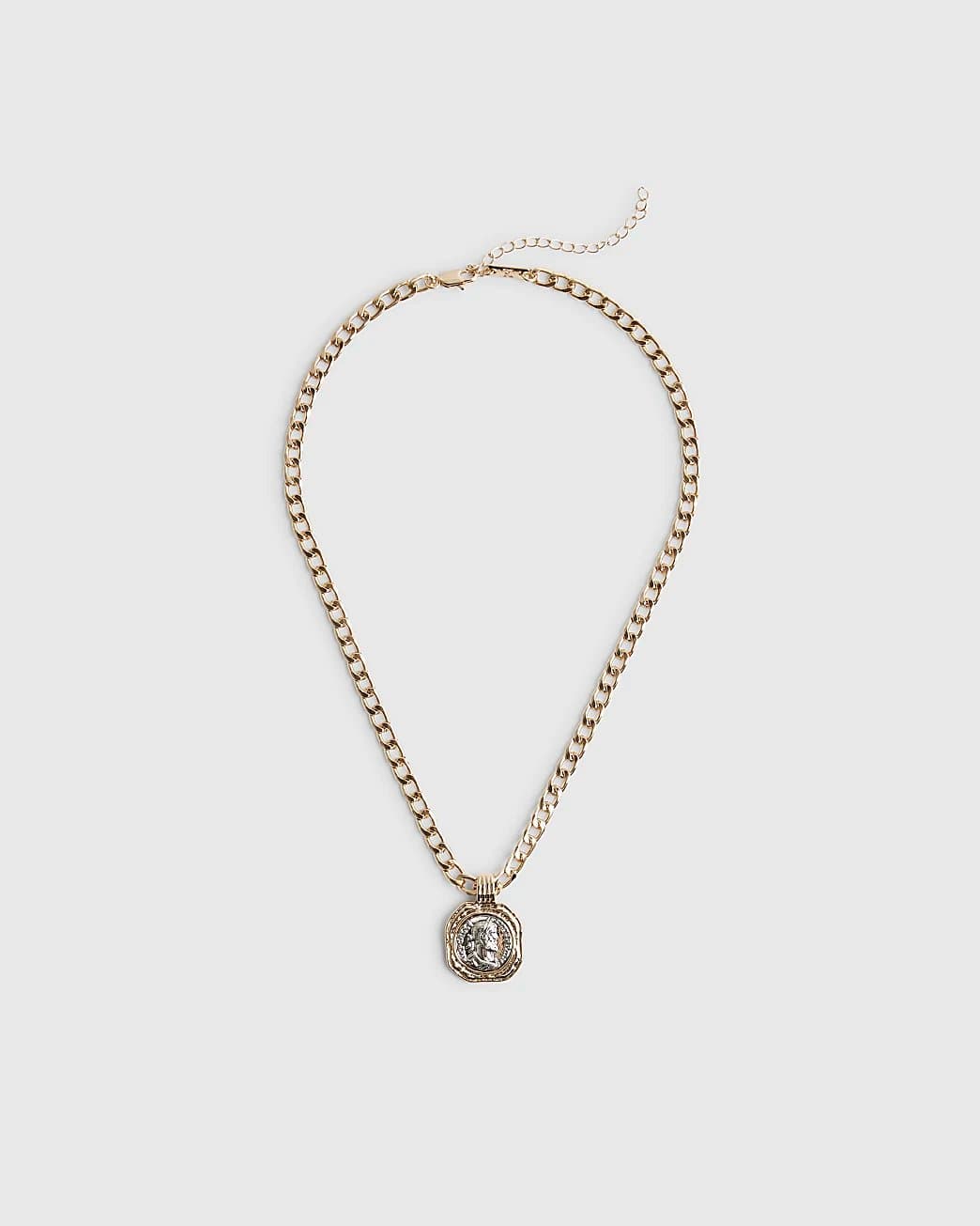River Island Mens River Island Gold Mixed Metal Coin Necklace