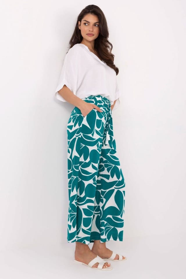 Love Lace Love Lace Women's Breathable Viscose High Waisted Wide Leg Trousers in Green - 2