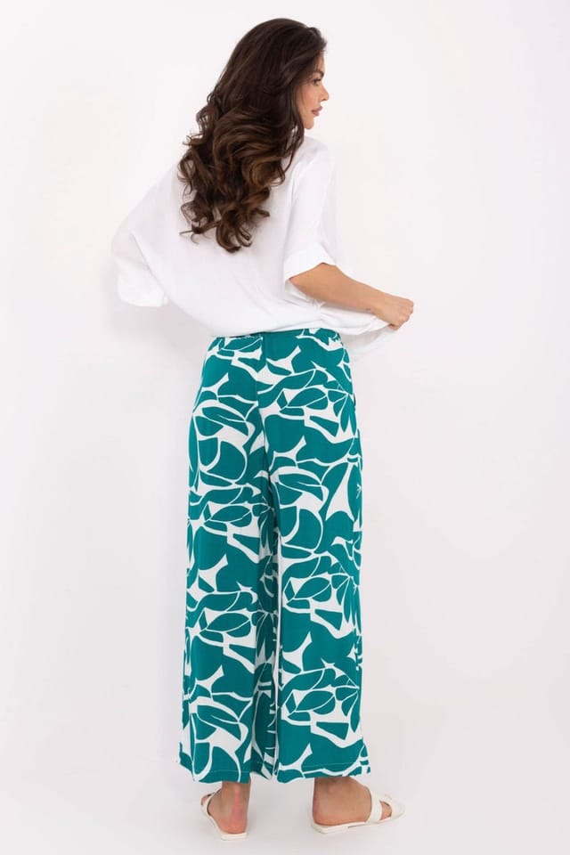 Love Lace Love Lace Women's Breathable Viscose High Waisted Wide Leg Trousers in Green - 3