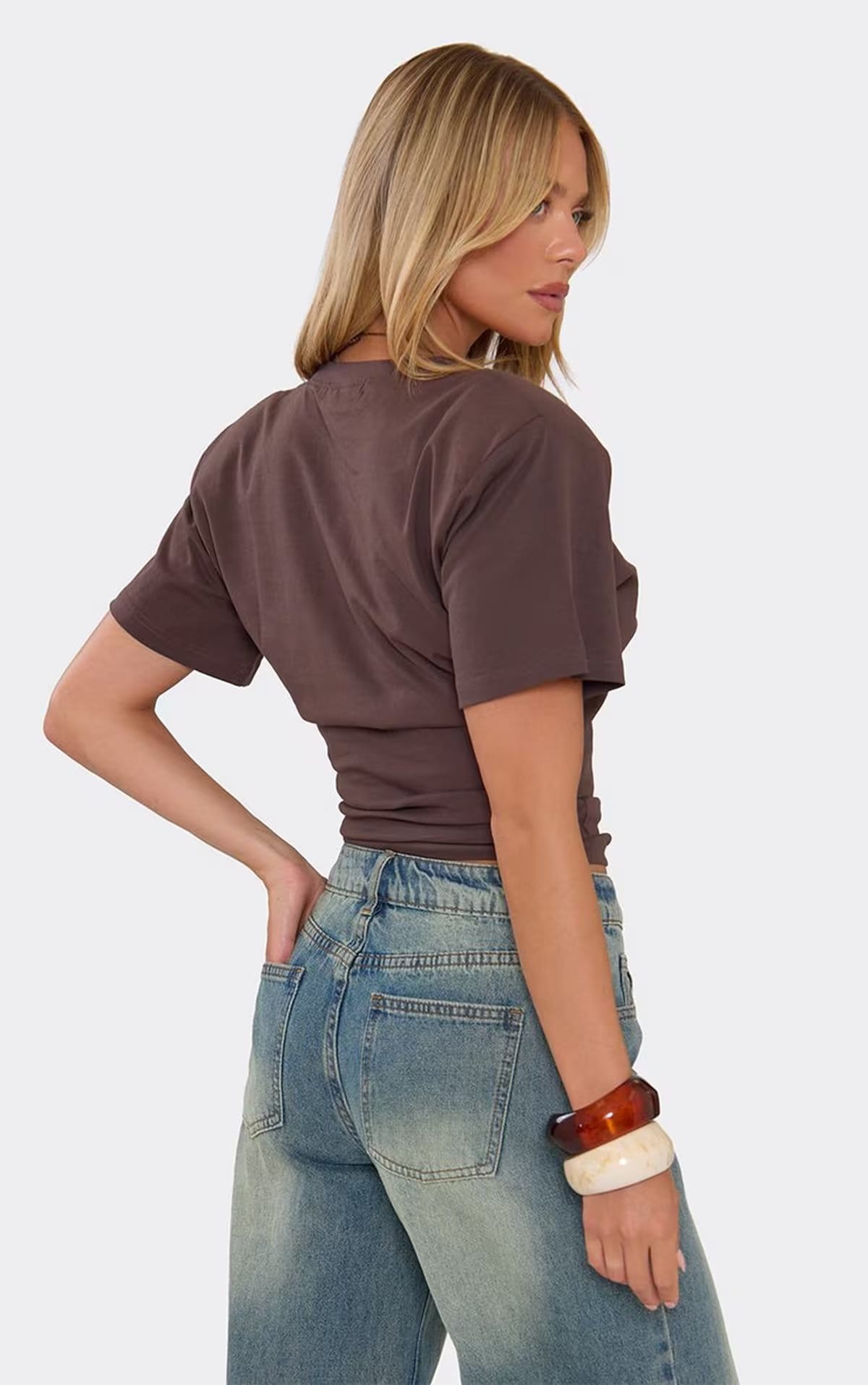 Ego Chocolate Brown Shoulder Pad Cinched Waist T-Shirt