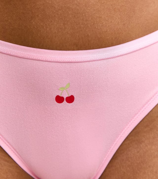 New Look Women's Pink Cherry Print Lace Back Brazilian Briefs New Look - 3