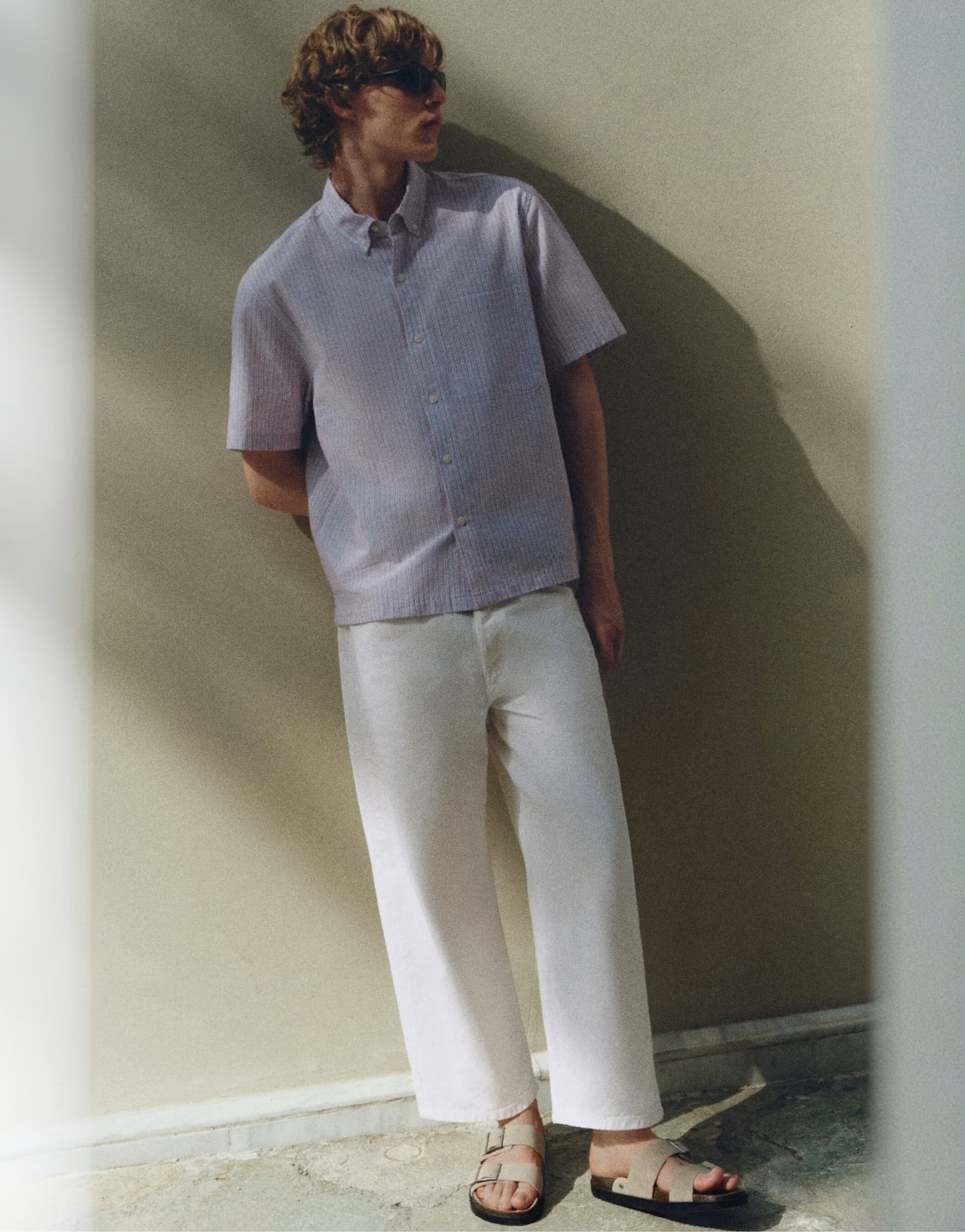 ASOS Pull&Bear Striped short sleeve shirt in pale ecru