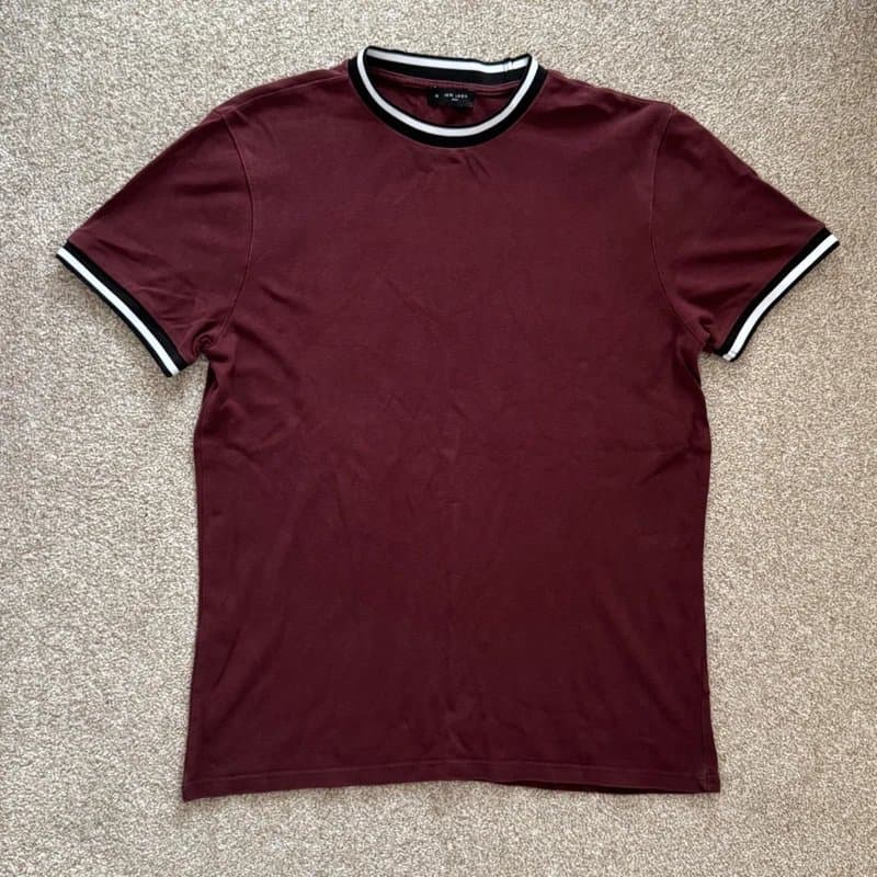 New Look New Look Men Burgundy / Black / White Short Sleeve Top Size M