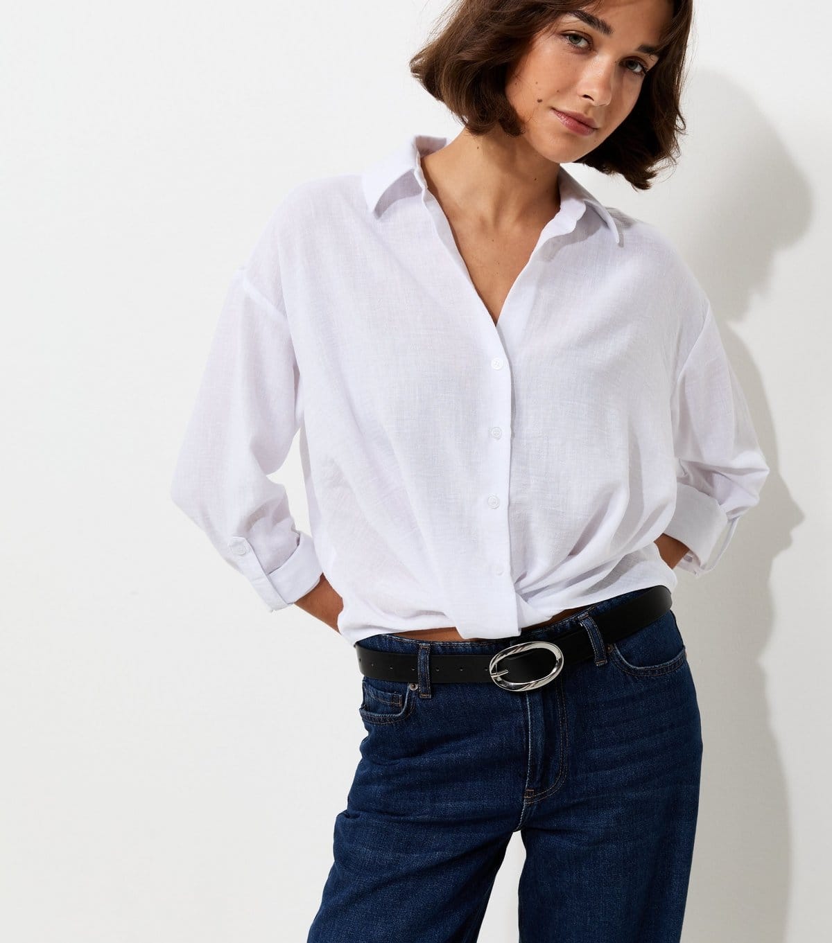 New Look White Twist Front Long Sleeve Shirt