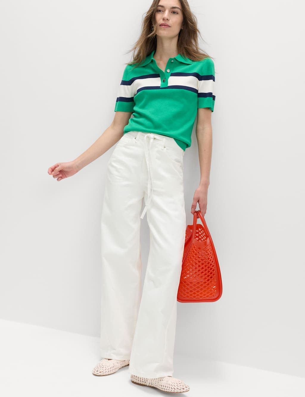 Marks & Spencer M&S Drawstring Wide Leg Jeans Soft White