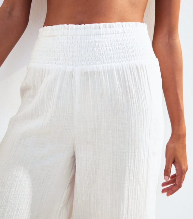 New Look Women's White Shirred Waist Wide Leg Trousers New Look - 2