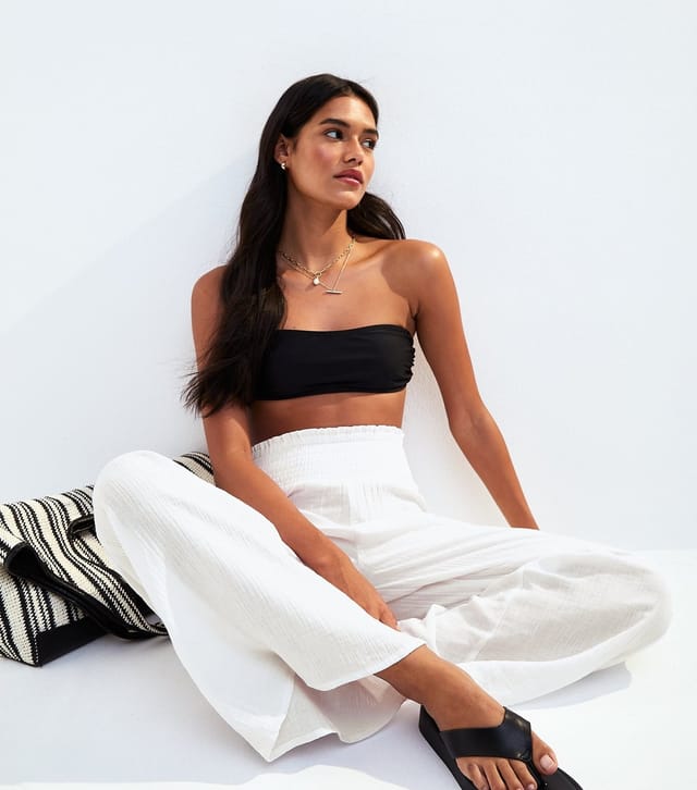 New Look Women's White Shirred Waist Wide Leg Trousers New Look - 3