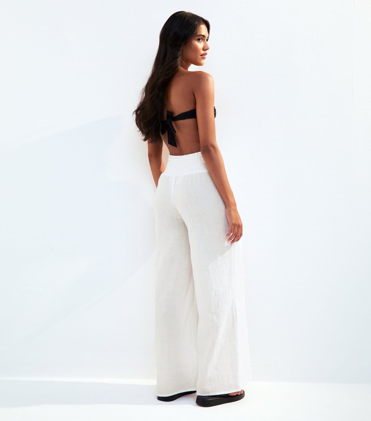New Look Women's White Shirred Waist Wide Leg Trousers New Look - 4