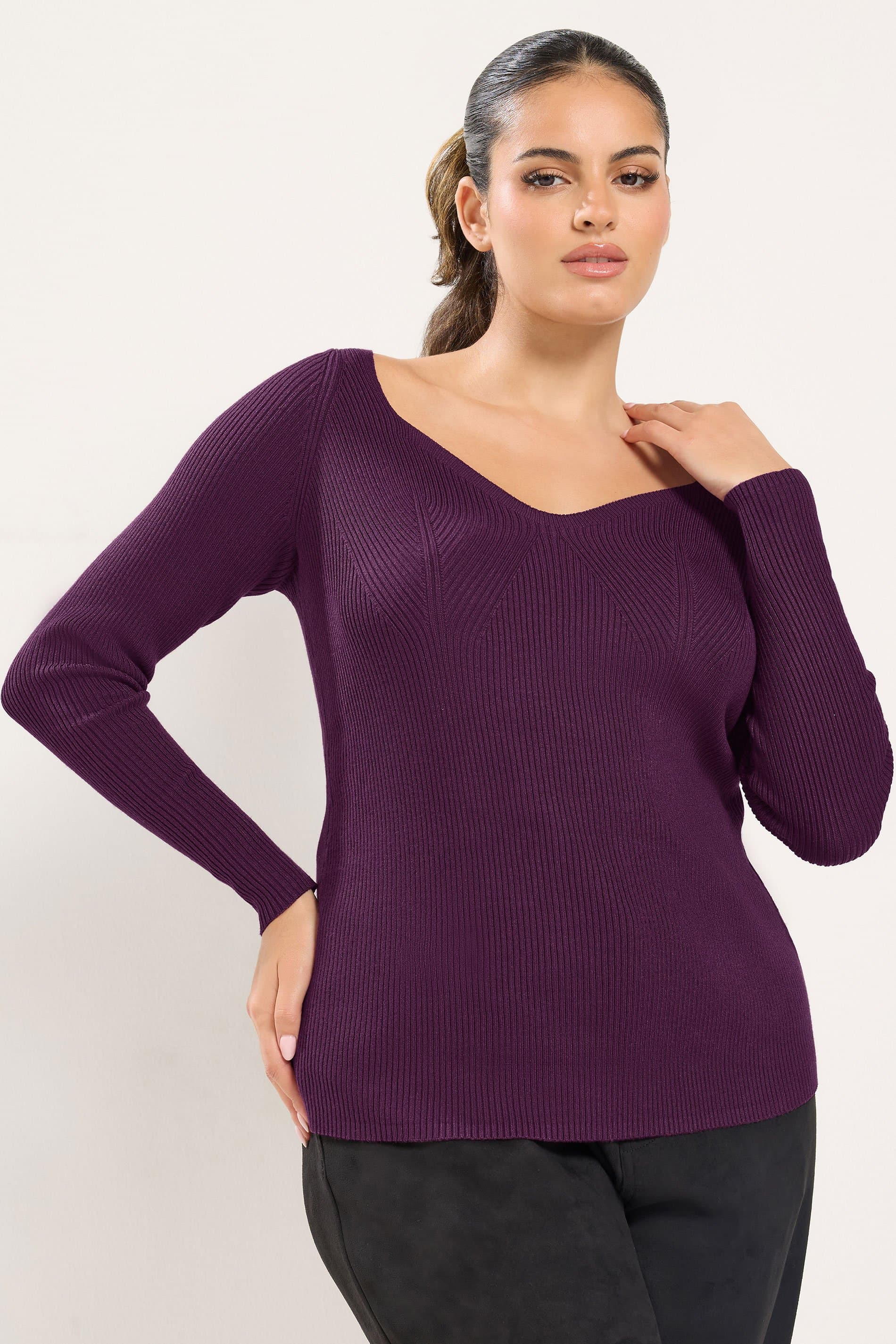 Yours Plus Size Purple Sweetheart Neckline Knitted Top