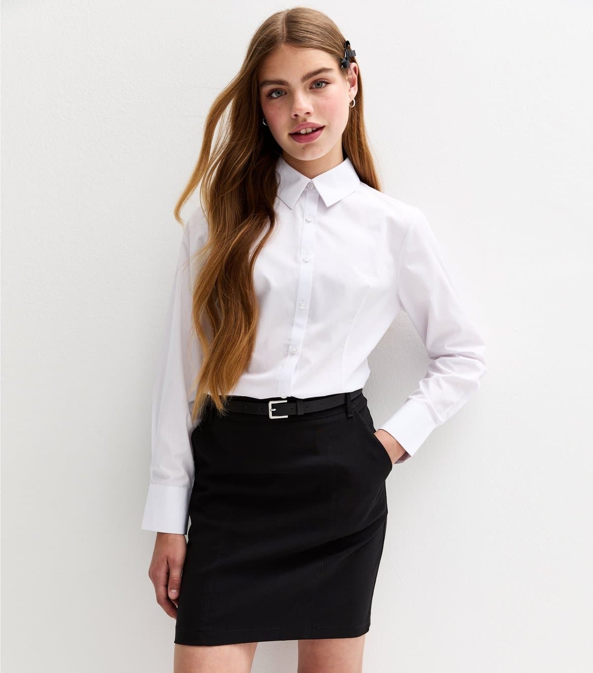 New Look Girls' White Long Sleeve Fitted School Shirt New Look