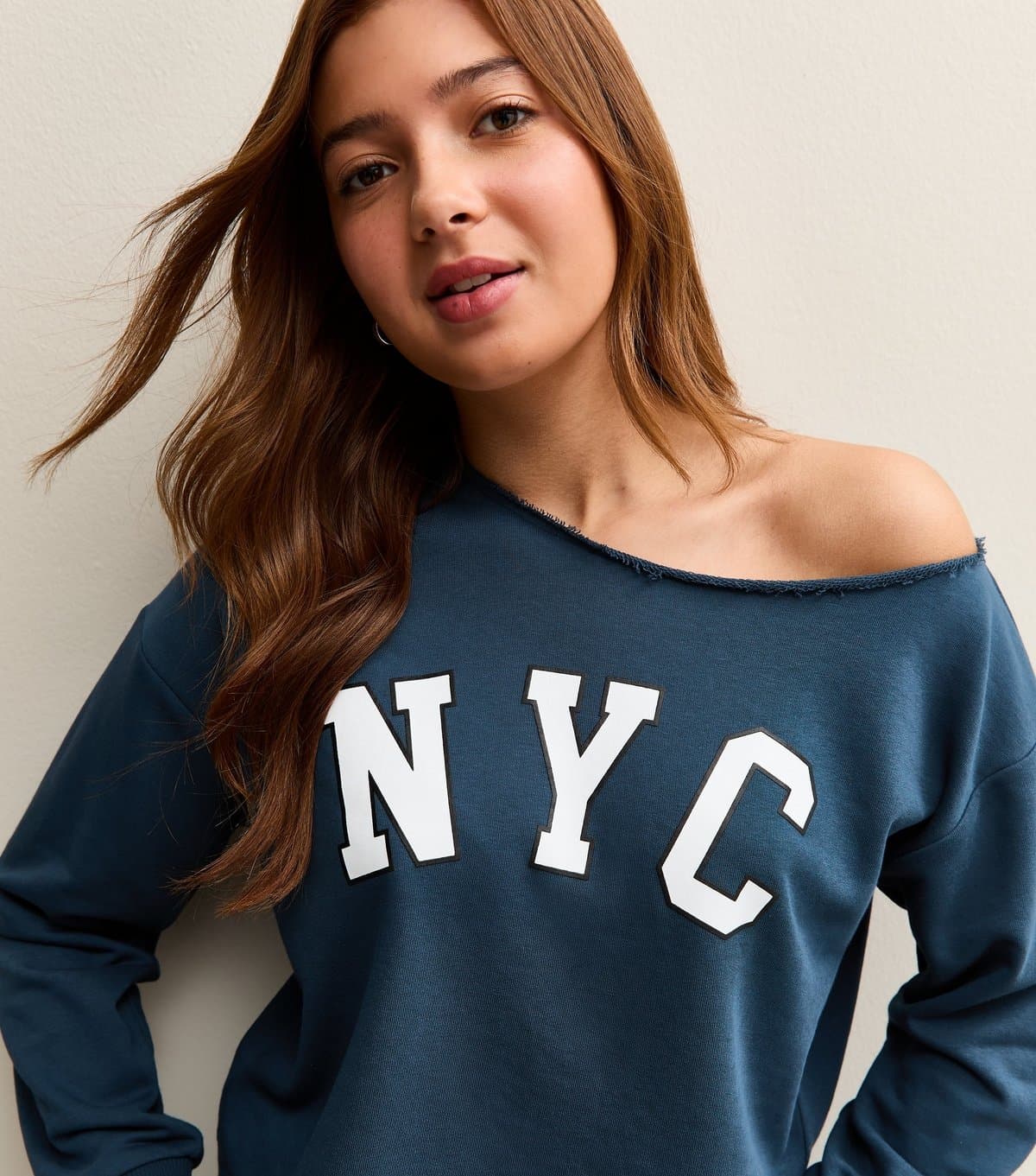 New Look Girls' Navy Navy NYC Off the Shoulder Sweatshirt New Look