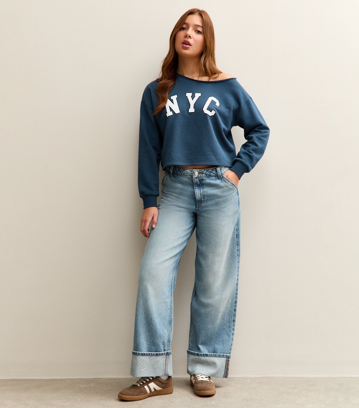 New Look Girls' Navy Navy NYC Off the Shoulder Sweatshirt New Look - 3