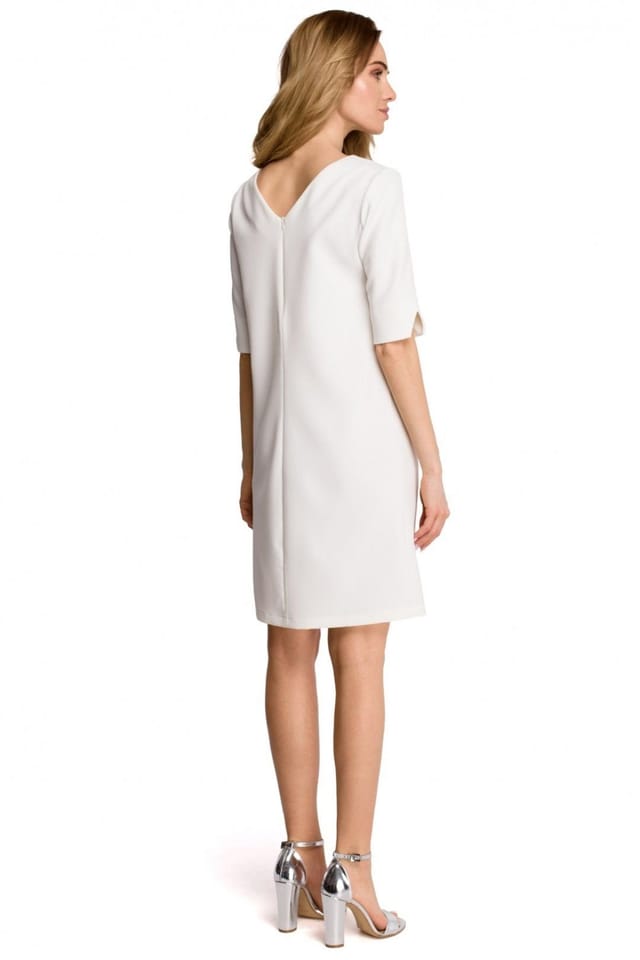 Love Lace Love Lace Women's Minimalist Back Neckline Dress with Sleeves in White - 2