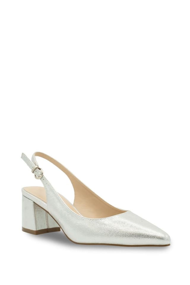 Paradox London Paradox London Women's Wide Fit 'Flynn' Mid Block Heel Sling Back Court Shoes in Silver - 2