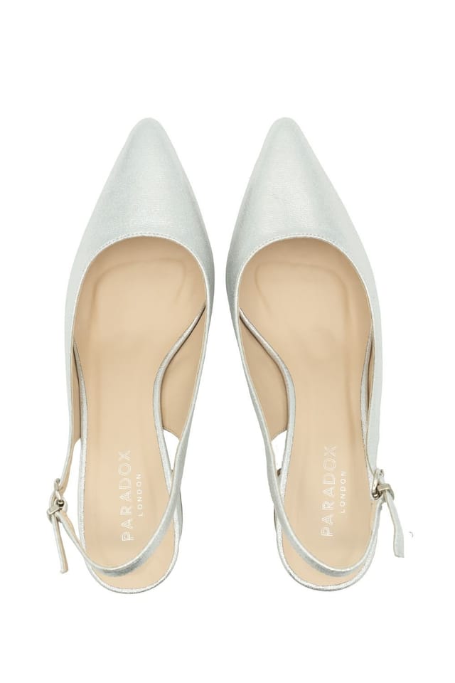 Paradox London Paradox London Women's Wide Fit 'Flynn' Mid Block Heel Sling Back Court Shoes in Silver - 3