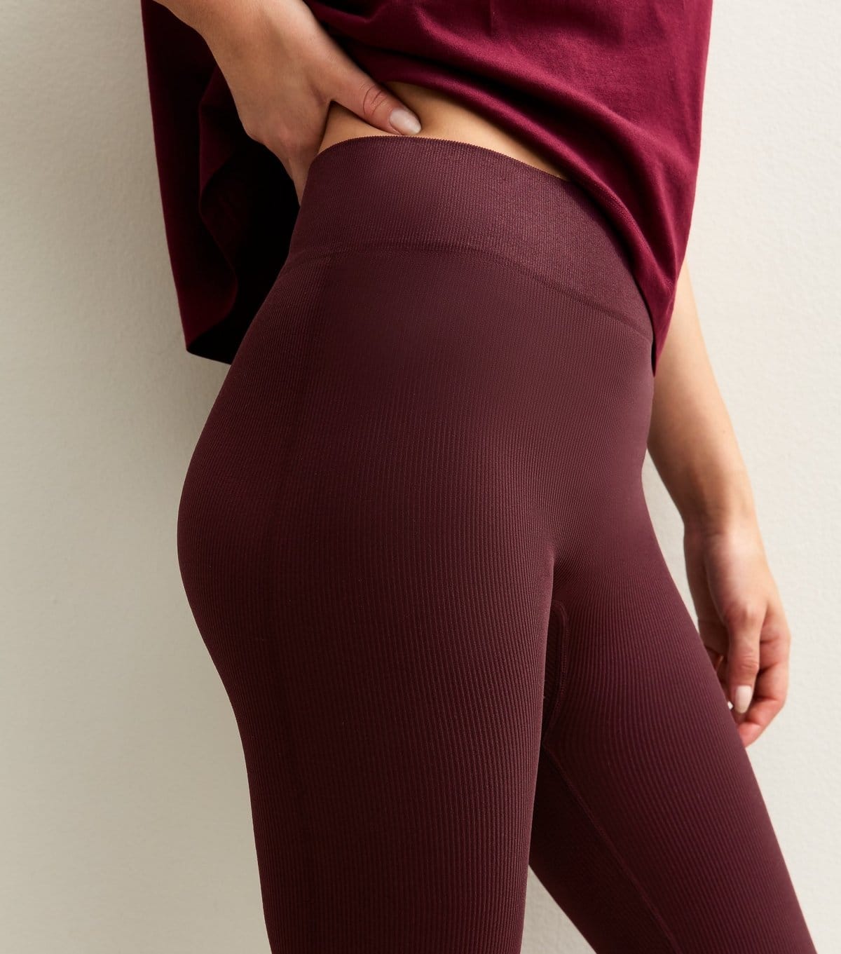 New Look Women's Burgundy Seamless Ribbed Jersey Leggings New Look - 4