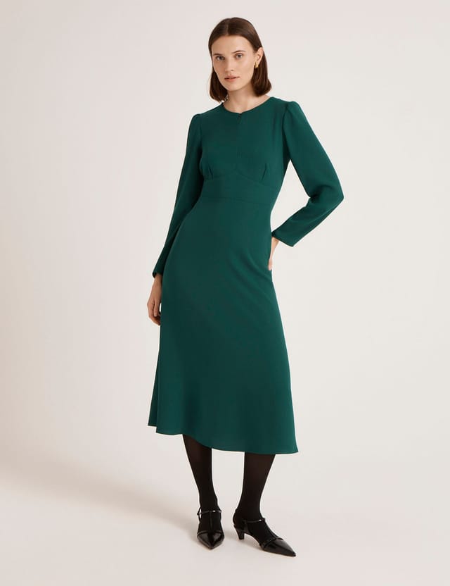 Finery London Finery London Women's Caley Crepe Zip Front Midi Waisted Dress in Bottle Green - 2