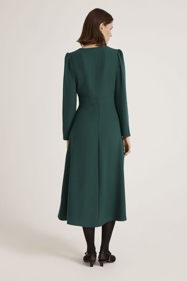Finery London Finery London Women's Caley Crepe Zip Front Midi Waisted Dress in Bottle Green - 3