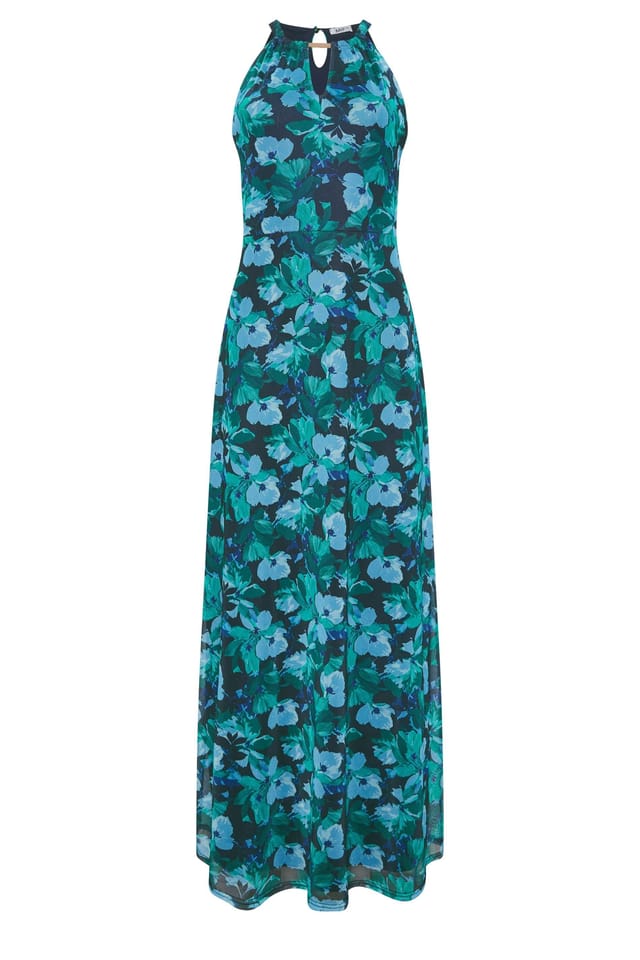 M&Co M&Co Women's Floral Halter Neck Mesh Maxi Dress in Dark Navy - 2