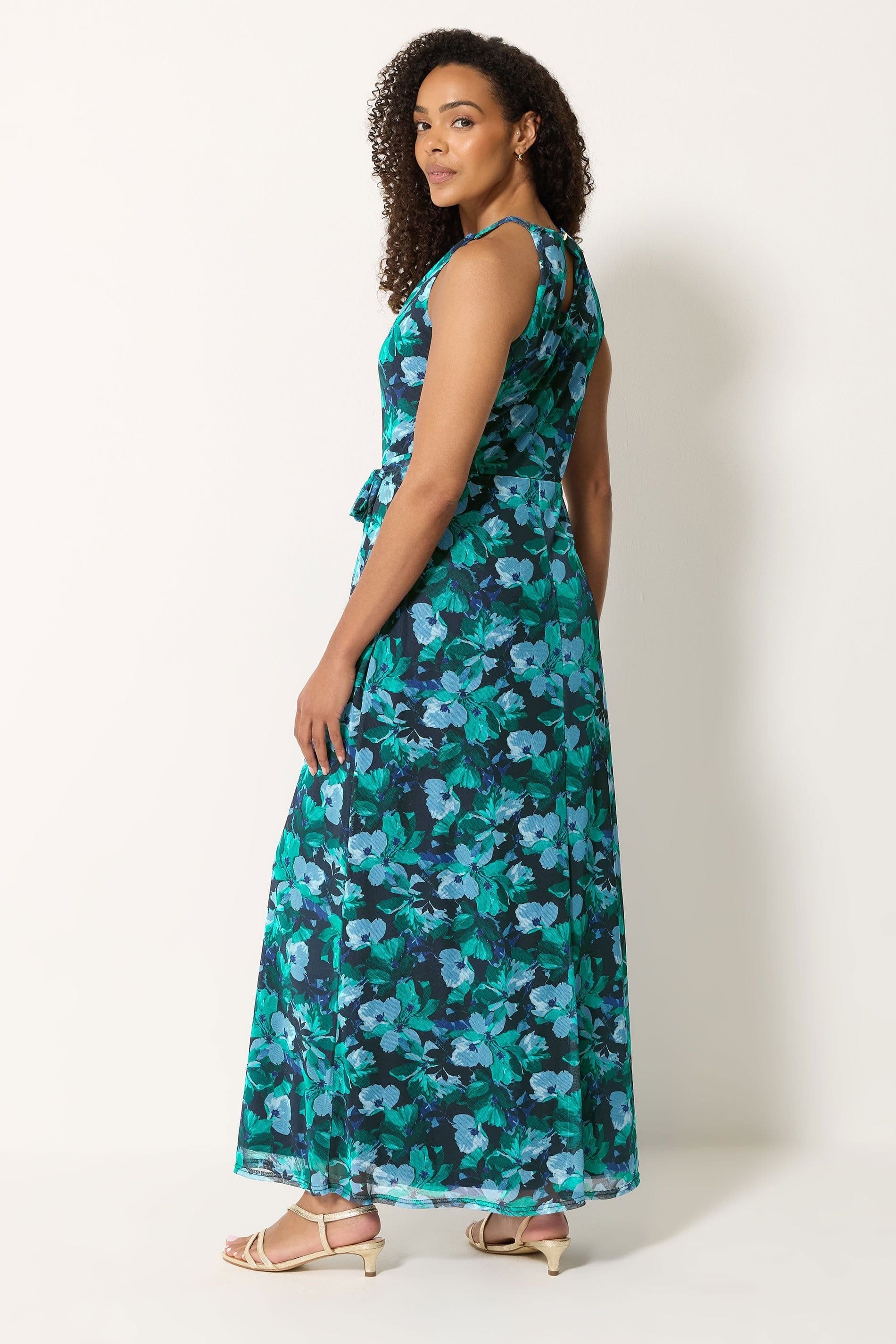 M&Co M&Co Women's Floral Halter Neck Mesh Maxi Dress in Dark Navy - 4