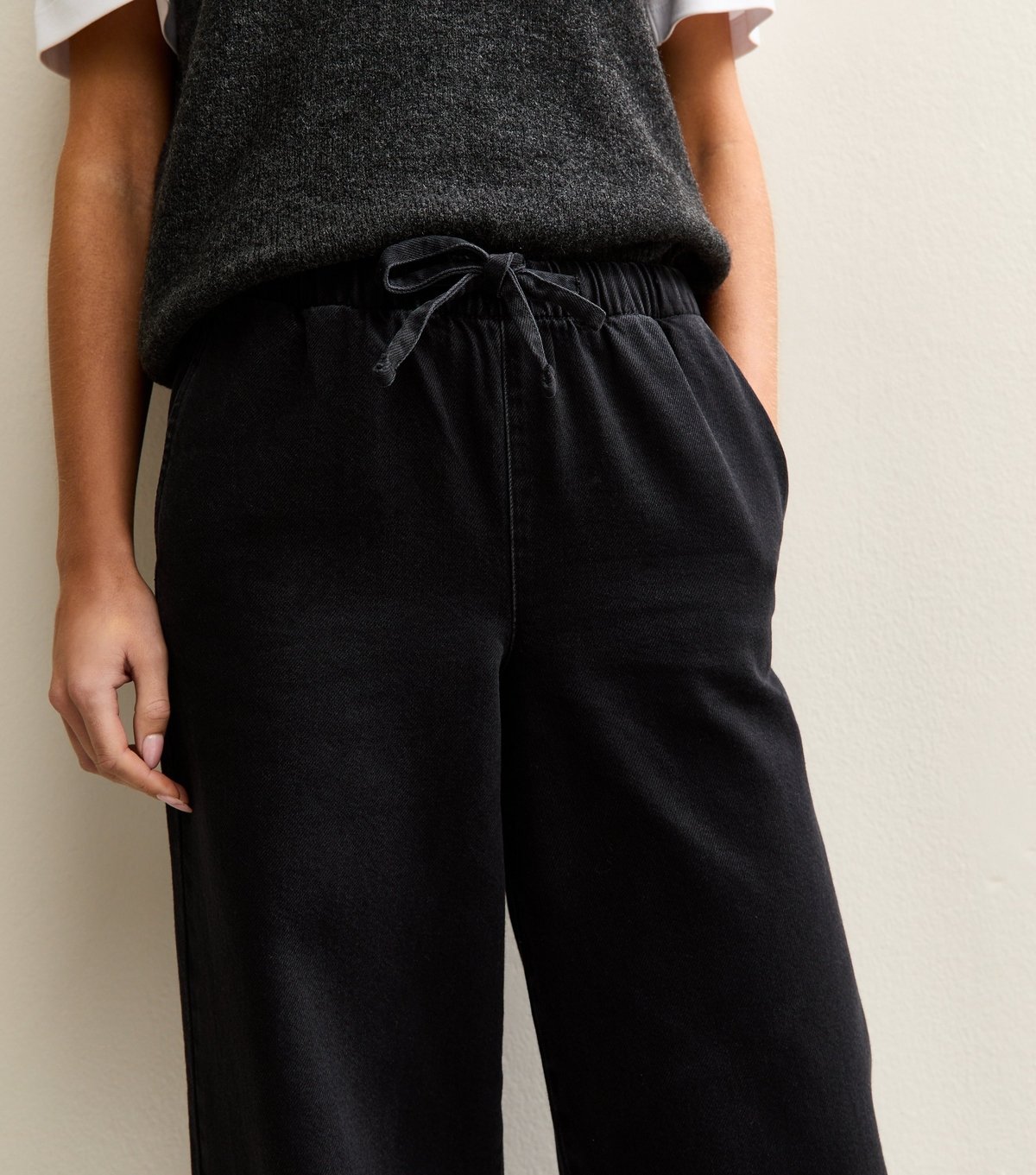 New Look Women's Petite Black Pull On Wide Leg Jeans New Look - 2