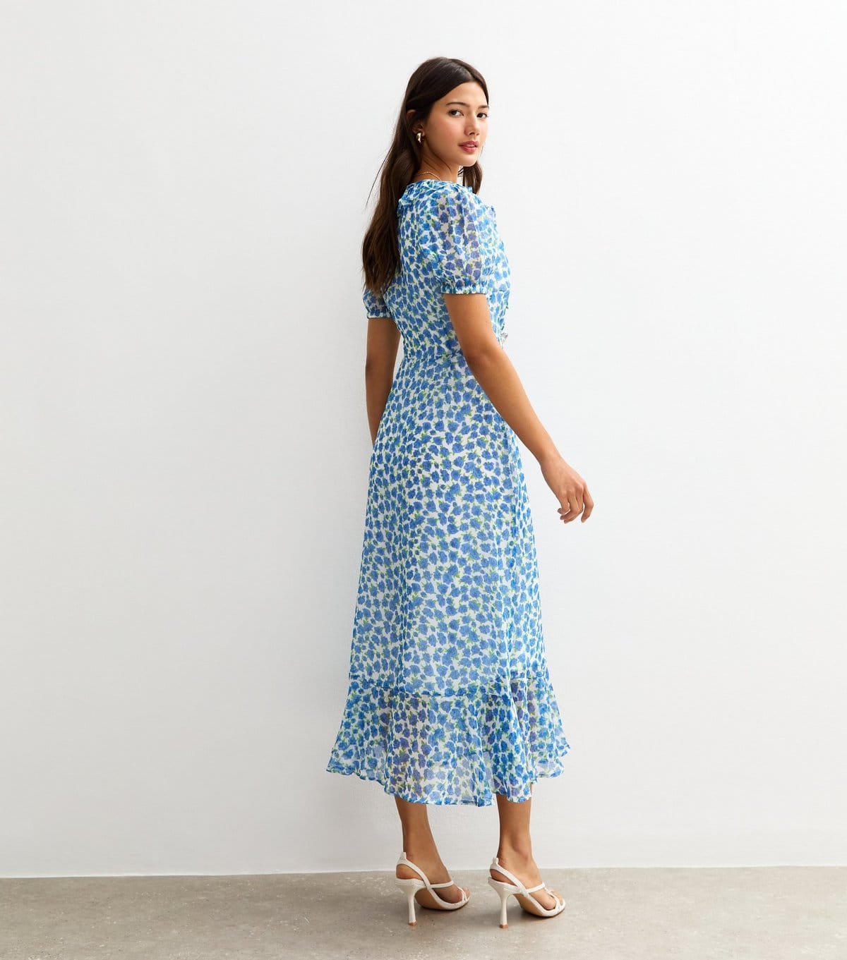 New Look Women's Blue Floral Print Chiffon Wrap Midi Dress New Look - 4