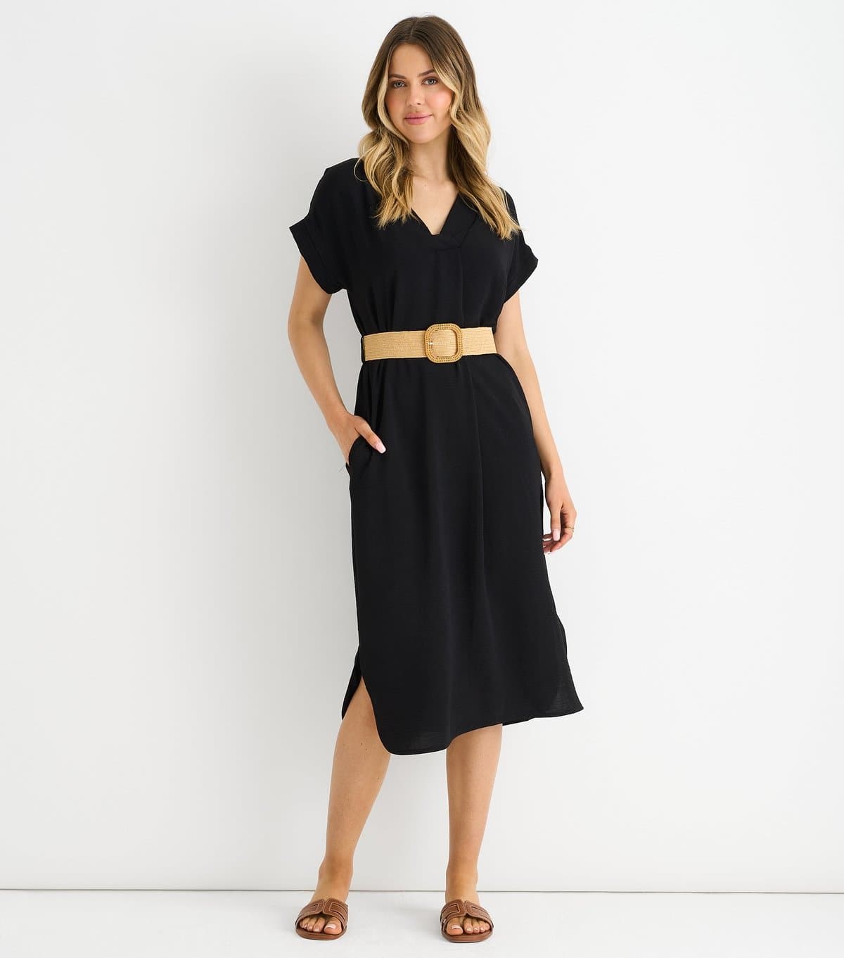 Gini London Women's Black Oversized Hem Slit Midi Dress Gini London New Look