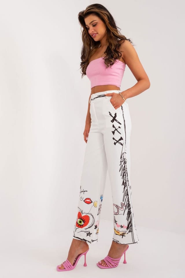 Love Lace Love Lace Women's Wide Leg Print Pants with Pockets in White - 2