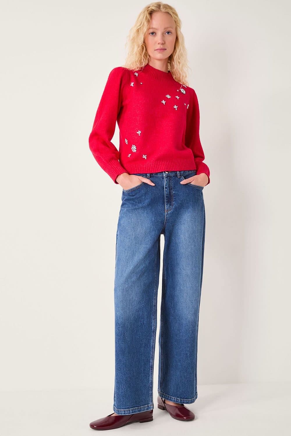 Monsoon Monsoon Women's Erika Gemstone Embellished Jumper Red